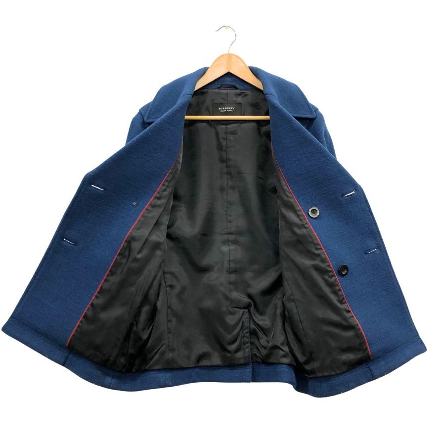 美品◆バーバリー ブラックレーベル ウール Pコート ブルー メンズ Mサイズ BURBERRY BLACK LABEL 【AFA7】