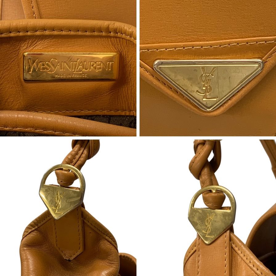 イヴサンローラン バケツ型 ワンショルダー バッグ YSL ロゴ ゴールド金具 キャンバス レザー ブラウン Yves Saint Laurent【AFE6】