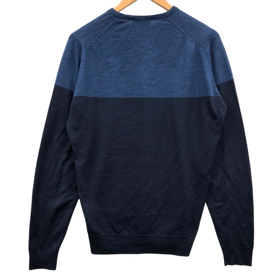 中古◆ジョンスメドレー セーター クルーネック ニット ウール 薄手 バイカラー 2トーン 切替 ネイビー メンズ サイズM JOHN SMEDLEY 【AFB9】