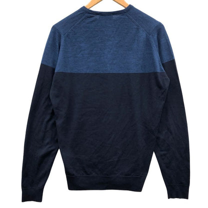 中古◆ジョンスメドレー セーター クルーネック ニット ウール 薄手 バイカラー 2トーン 切替 ネイビー メンズ サイズM JOHN SMEDLEY 【AFB9】