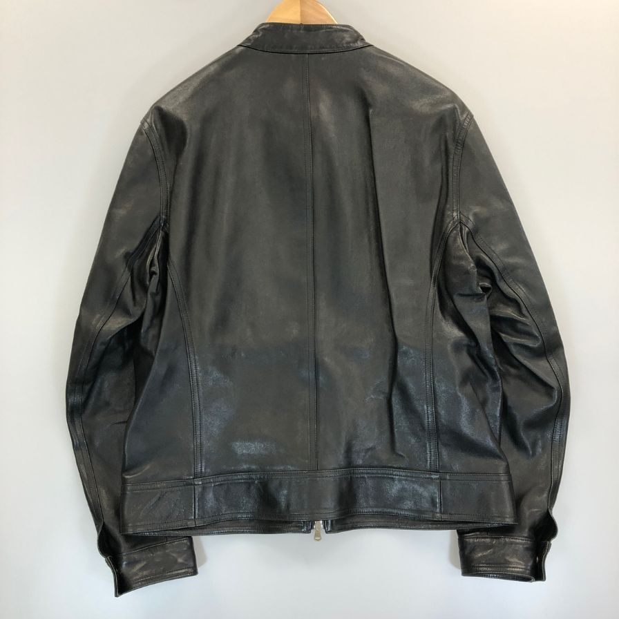 極美品◆エンメティ シングルライダースジャケット ジップアップ ラムスキン ブラック サイズ52 EMMETI 【AFG1】