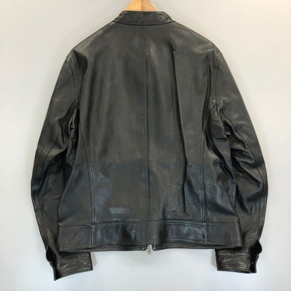 極美品◆エンメティ シングルライダースジャケット ジップアップ ラムスキン ブラック サイズ52 EMMETI 【AFG1】