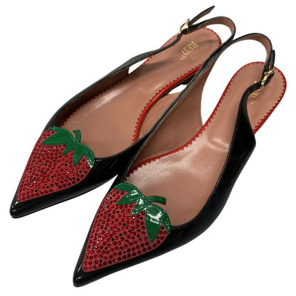 レッド ヴァレンティノ フラットシューズ サンダル ストロベリーモチーフ レディース サイズ36 ブラック RED VALENTINO 約22.5cm【AFC42】