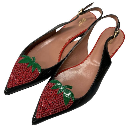 レッド ヴァレンティノ フラットシューズ サンダル ストロベリーモチーフ レディース サイズ36 ブラック RED VALENTINO 約22.5cm【AFC42】