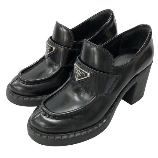 プラダ ローファー 厚底 ハイヒール ロゴ レザー レディース ブラック サイズ23.5 PRADA 約23.5cm【AFD3】