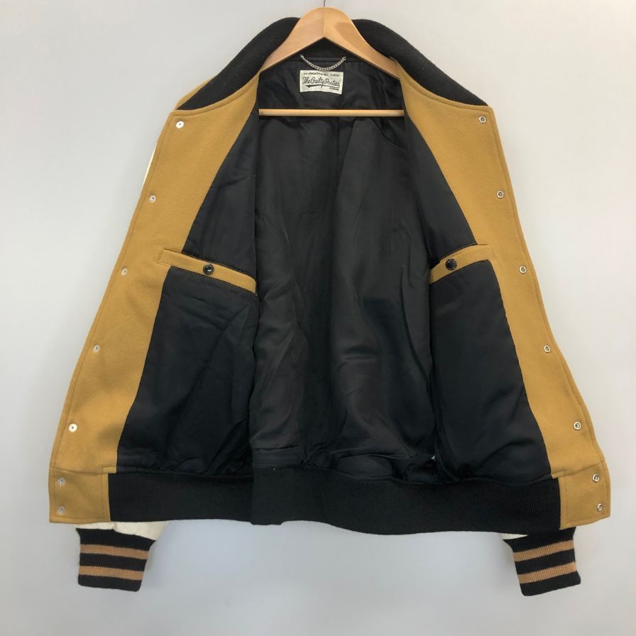 美品◆ワコマリア 24SS レザーバーシティジャケット ベージュ メンズ サイズM WACKOMARIA 【AFA18】