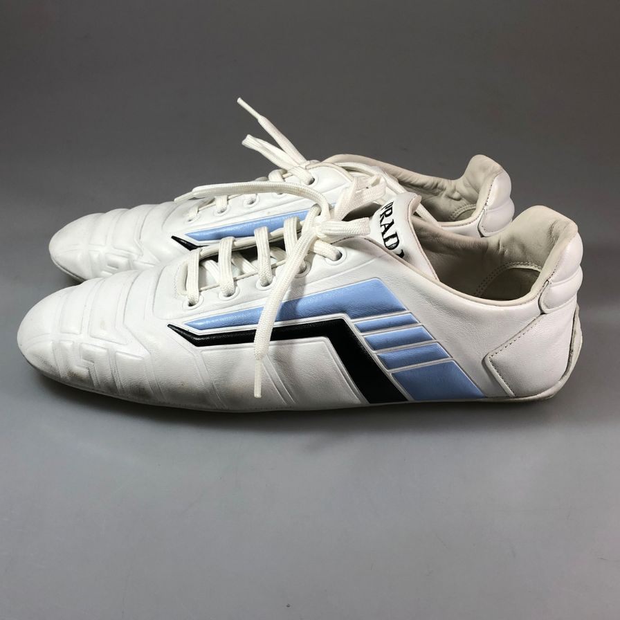 プラダ ドライビングシューズ レザー 505 ホワイト×ブルー レディース サイズ36.5 PRADA 約23.5cm【AFC42】