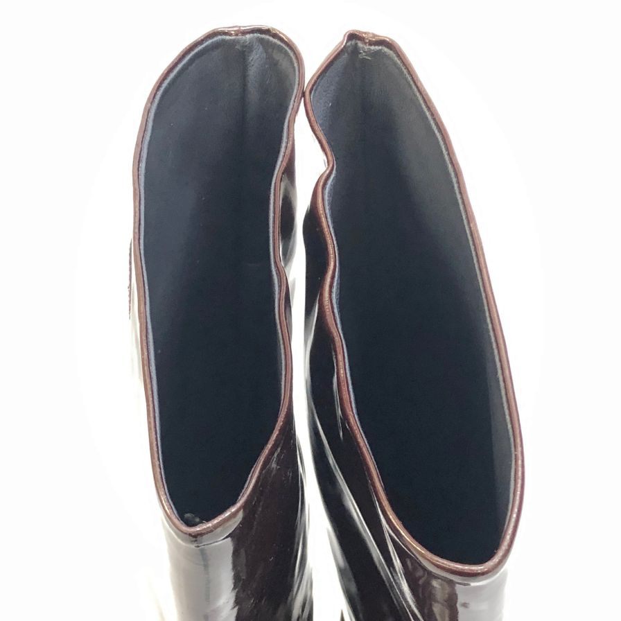 シャネル パテントレザー ロングブーツ ココマーク ブラウン レディース サイズ39C CHANEL 約25.5cm【AFC47】