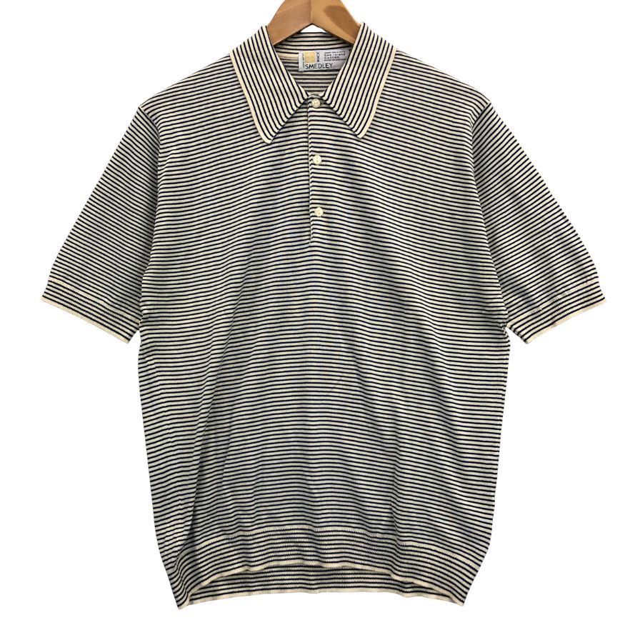 美品◆ジョンスメドレー ポロシャツ シーアイランドコットン ボーダー柄 メンズ ブルー サイズ不明 JOHN SMEDLEY 【AFB34】