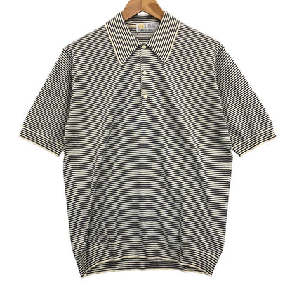 美品◆ジョンスメドレー ポロシャツ シーアイランドコットン ボーダー柄 メンズ ブルー サイズ不明 JOHN SMEDLEY 【AFB34】