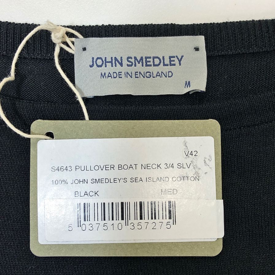 新品同様◆ジョンスメドレー ニットバスクTシャツ サイズM ブラック JOHN SMEDLEY 【AFB32】