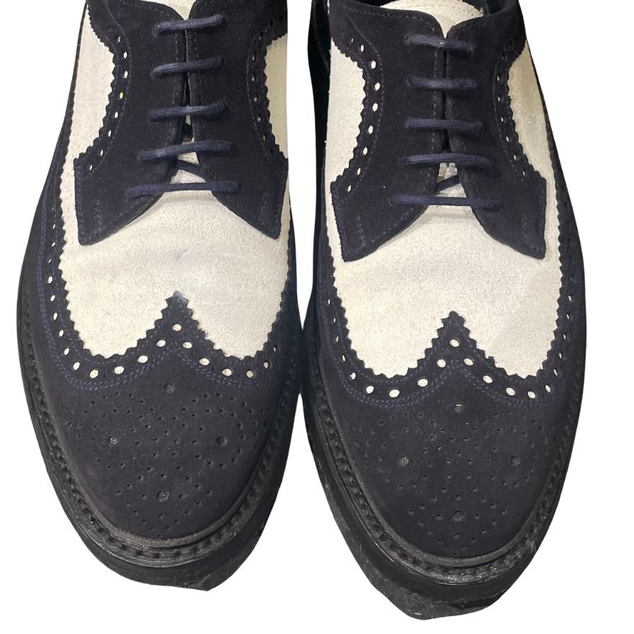 クロケット&ジョーンズ レザーシューズ フルブローグ チェビオット スエード ブラック ホワイト サイズ6E メンズ  CROCKETT&JONES CHEVIOT ビジネスシューズ 約25.0cm【LA】【中古】