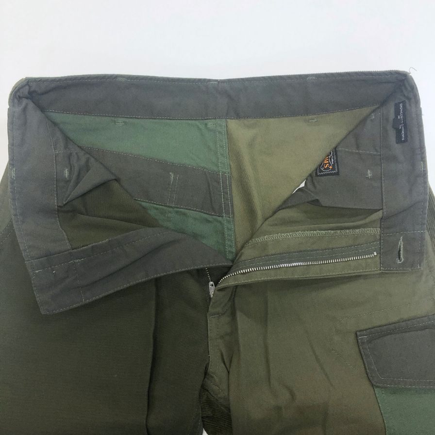 エンジニアードガーメンツ ビームス別注 ストレートパンツ コーデュロイ切替 USA製 グリーン×カーキ メンズ サイズ32 ENGINEERED GARMENTS BEAMS 【AFB15】