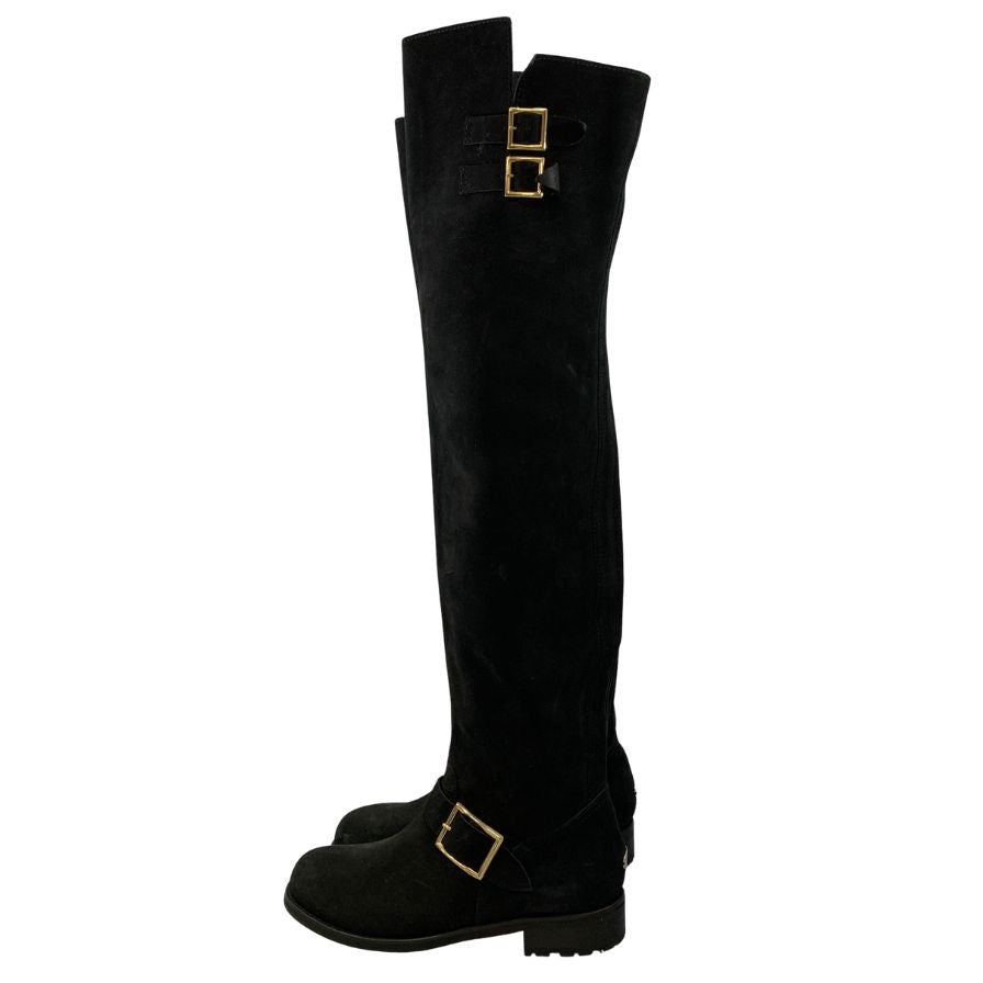 ジミーチュウ ロングブーツ スエードレザー ブラック レディース サイズ36 JIMMY CHOO 約23.0cm【AFC47】