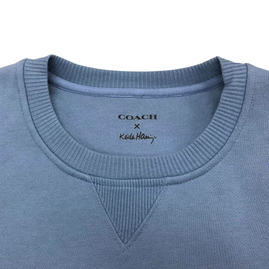 中古◆コーチ キース へリング コラボ トレーナー スウェット ダンシングロボット スパンコール レディース サイズL ブルー COACH Keith Haring 【AFB44】