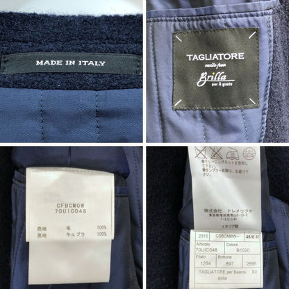 美品◆タリアトーレ ブリッラ チェスターコート ウール ダブル ロング ネイビー メンズ サイズ48 TAGLIATORE Brilla 【AFA1】