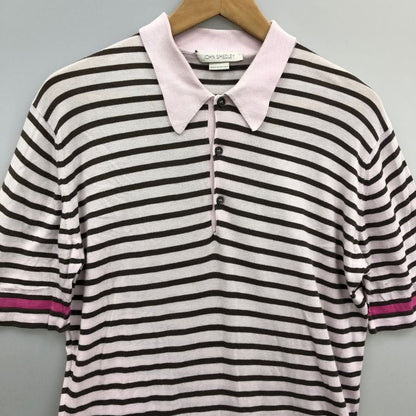 中古◆ジョンスメドレー ニットポロ 半袖 ボーダー ピンク系 メンズ サイズM JOHN SMEDLEY 【AFB6】