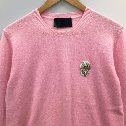 極美品◆フィリッププレイン ニット セーター スカルビジュー カシミア100% レディース サイズL ピンク Philipp Plein 【AFB7】