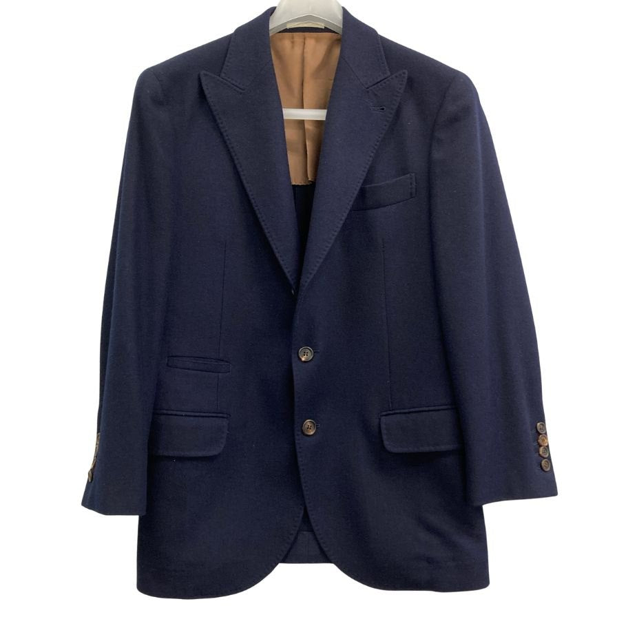 美品◆ブルネロクチネリ 3B テーラードジャケット ウール カシミヤ混 メンズ サイズ44 ネイビー Brunello Cucinelli 【AFB46】