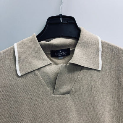 美品◆エルメネジルドゼニア ポロシャツ コットン サマーニット ベージュ系 サイズM メンズ Ermenegildo Zegna 【AFF19】