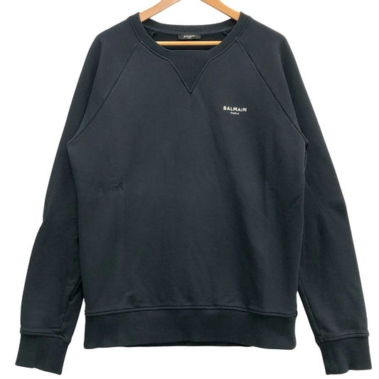 美品◆バルマン トレーナー スウェット ワンポイントロゴデザイン ブラック サイズL メンズ BALMAIN 【AFB24】