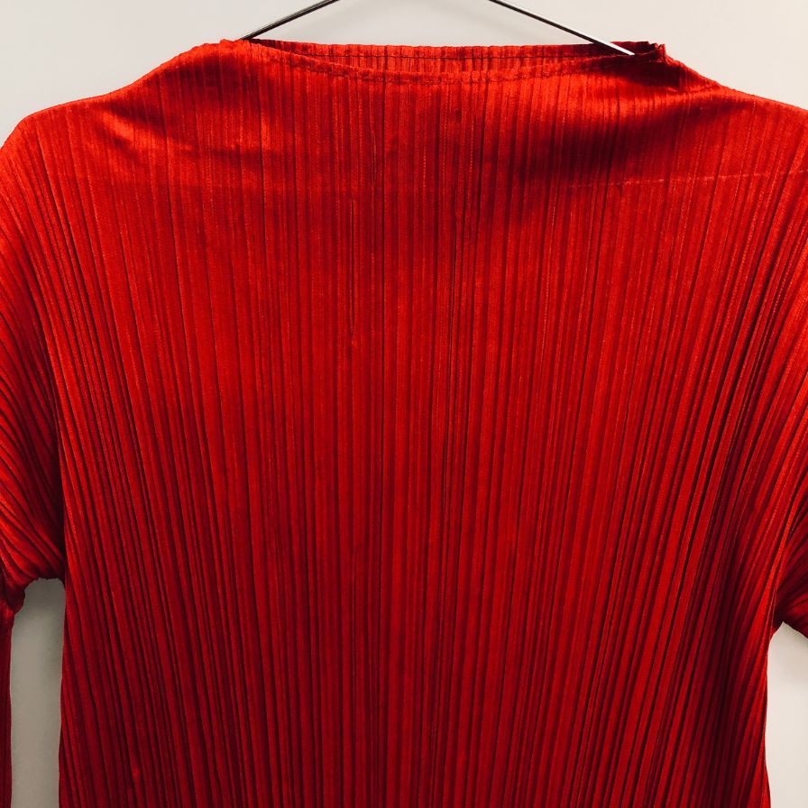 美品◆プリーツプリーズ イッセイミヤケ ロング 長袖 ワンピース PP53JH514 レッド サイズ3 レディース PLEATS PLEASE 【AFB3】