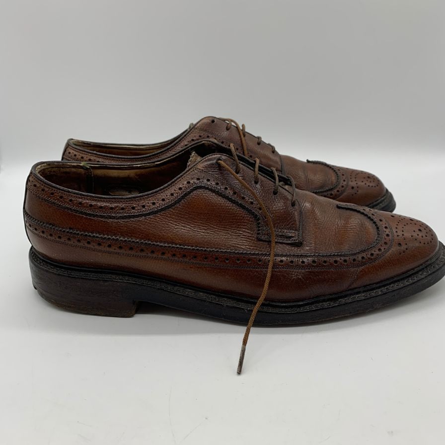 フローシャイム レザーシューズ ウイングチップ グレインレザー ブラウン メンズ サイズUS9.5D FLORSHEIM 約27.5cm【YB6】