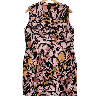 美品◆トムフォード ノースリーブ ワンピース フロントポケット ショルダーボタン レディース  サイズ42 総柄 TOM FORD 【AFB25】