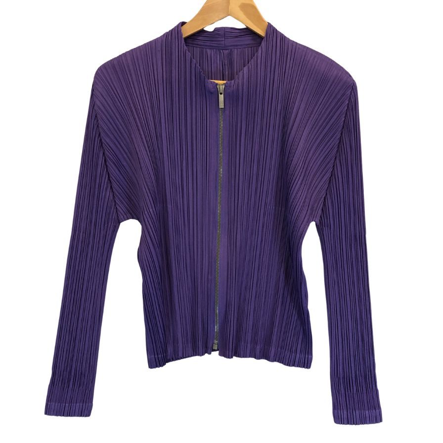 美品◆プリーツプリーズ ジャケット ジップアップ PP83-JC162 ポリエステル レディース パープル サイズ3 PLEATS PLEASE 【AFB33】