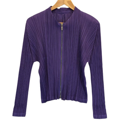 美品◆プリーツプリーズ ジャケット ジップアップ PP83-JC162 ポリエステル レディース パープル サイズ3 PLEATS PLEASE 【AFB33】