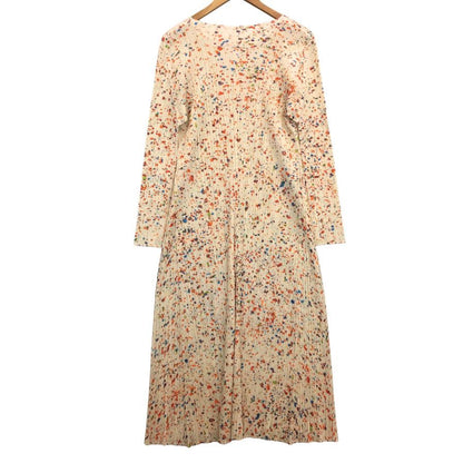 極美品◆プリーツプリーズ ロングワンピース 総柄 ENCHANTプリント ベージュ系 サイズ4 レディース PP23JH725 PLEATS PLEASE ISSEY MIYAKE 【AFB26】