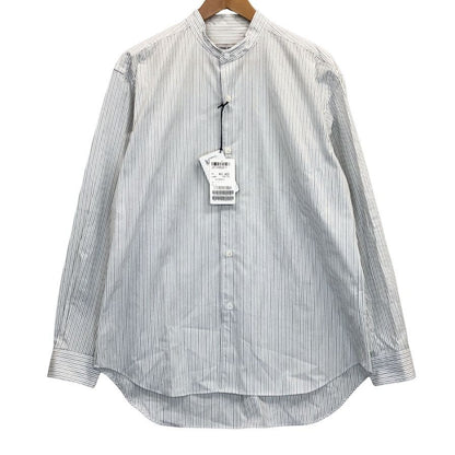 新品同様◆ジョンスメドレー シャツ ノーカラー バンドカラー 長袖 ストライプ メンズ ホワイト系 サイズM JOHN SMEDLEY 【AFB43】