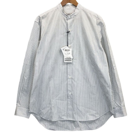 新品同様◆ジョンスメドレー シャツ ノーカラー バンドカラー 長袖 ストライプ メンズ ホワイト系 サイズM JOHN SMEDLEY 【AFB43】