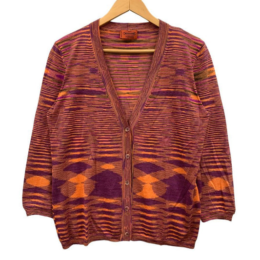 極美品◆ミッソーニ カーディガン カシミア×シルク オレンジ系 総柄 レディース サイズ46 MISSONI 【AFB13】