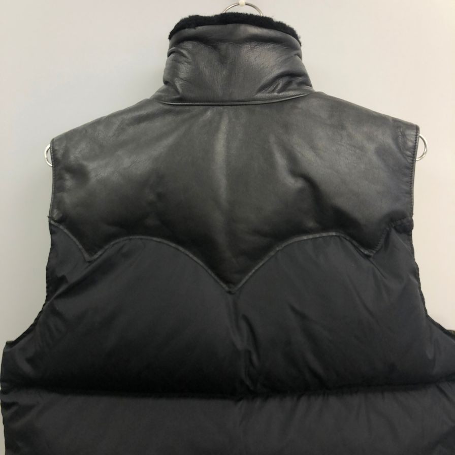 美品◆ロッキーマウンテン フェザーベッド×アナトミカ ダウンベスト カーフレザー メンズ サイズ40 ブラック Rocky Mountain Featherbed×ANATOMICA 【AFA8】