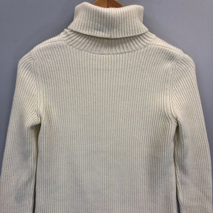 美品◆フォクシー ハイネック ニット トップス コットン ロゴプレート 34823 レディース サイズ38 ホワイト FOXEY 【AFB3】