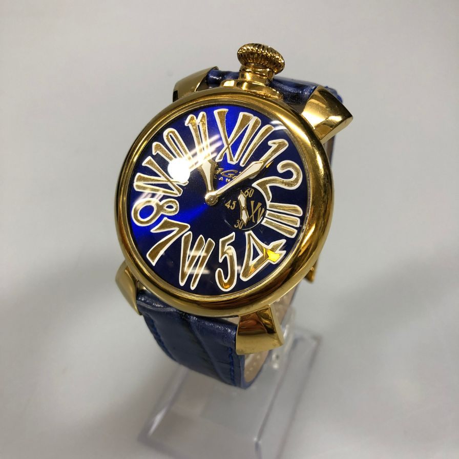 ガガミラノ 腕時計 5083.ANA.19 マヌアーレ スリム46 スモールセコンド クォーツ メンズ ブルー ゴールド系 GaGa MILANO【AFI1】