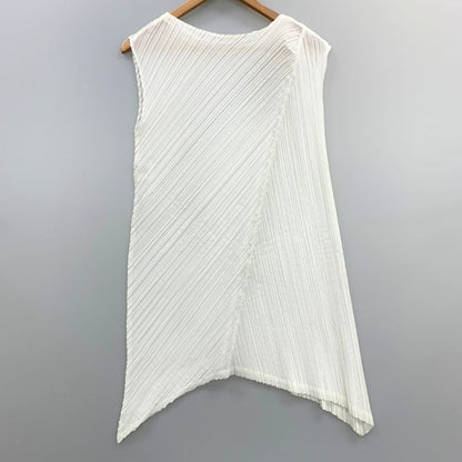 極美品◆プリーツプリーズ イッセイミヤケ アシンメトリー ワンピース  PP01-JT742 レディース サイズ3 ホワイト PLEATS PLEASE ISSEY MIYAKE MADE IN JAPAN 【AFB21】