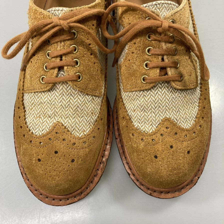 ドクターマーチン 3989 ウイングチップ スエード ヘリンボーン生地コンビ ブラウン サイズUK6 Dr. Martens 約25.0cm【AFC41】