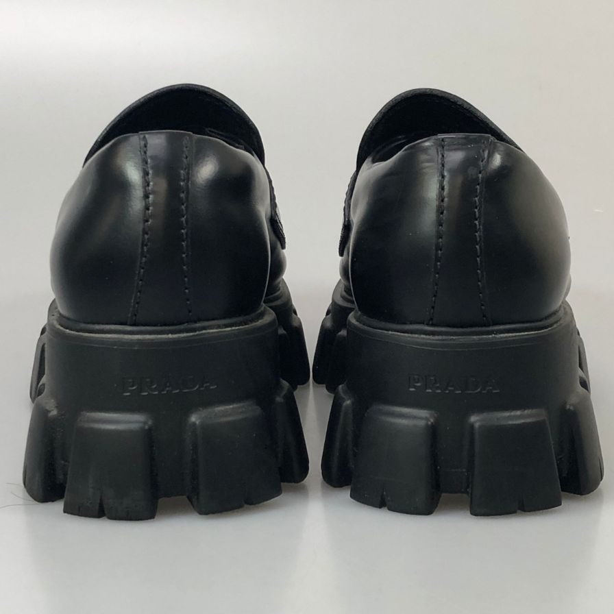 プラダ レザーローファー モノリス トライアングルロゴ 2DE129 メンズ サイズ10 黒 PRADA 約29.0cm【AFC2】