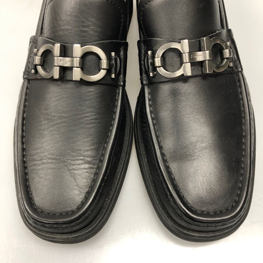 サルヴァトーレ フェラガモ レザーローファー ガンチーニ ブラック シルバー金具 サイズ5.5 レディース Salvatore Ferragamo 約24.5cm【AFC30】