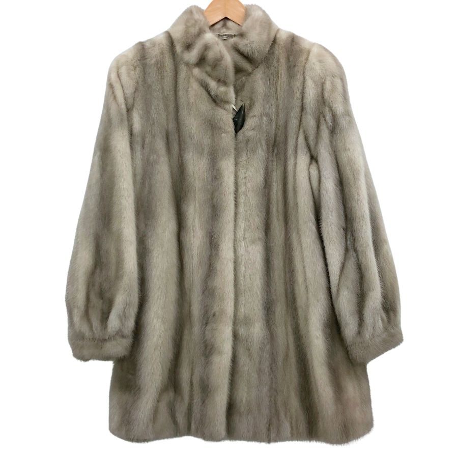中古◆エレガンスファー サファイアミンク ハーフコート スタンドカラー グレー フリーサイズ 毛皮 ELEGANCE FUR 【AFF21】