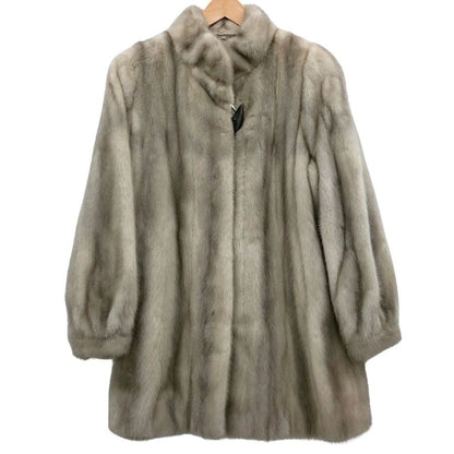 中古◆エレガンスファー サファイアミンク ハーフコート スタンドカラー グレー フリーサイズ 毛皮 ELEGANCE FUR 【AFF21】