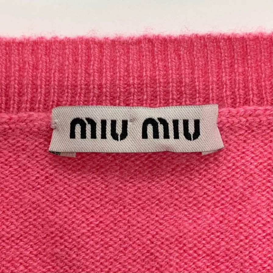 極美品◆ミュウミュウ カーディガン クルーネック カシミア100% レディース サイズ44 ピンク miumiu 【AFB28】