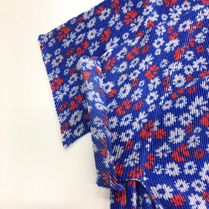 美品◆プリーツプリーズ イッセイミヤケ 半袖シャツ Vネック 総柄 レディース サイズ3 PP22-FO872 PLEATS PLEASE ISSEY MIYAKE 【AFB36】