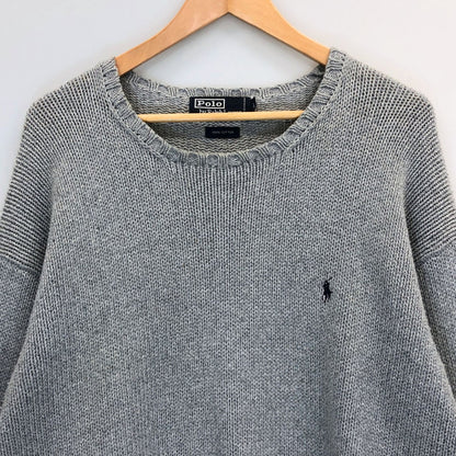 中古◆ポロ ラルフローレン ハンドニット グレー コットン メンズ サイズL Polo Ralph Lauren 【AFB38】