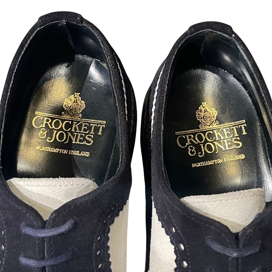 クロケット&ジョーンズ レザーシューズ フルブローグ チェビオット スエード ブラック ホワイト サイズ6E メンズ  CROCKETT&JONES CHEVIOT ビジネスシューズ 約25.0cm【LA】【中古】
