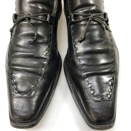 サントーニ スリッポン レースアップ ステッチ カーフ メンズ ブラック サイズUK6.5 Santoni 約25.5cm【AFC50】