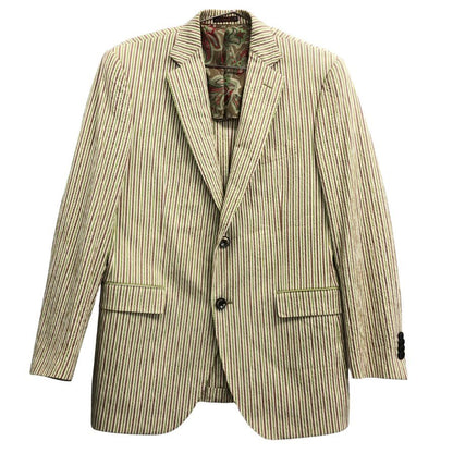 美品◆エトロ 2つボタン ジャケット ストライプ柄 裏地ペイズリー メンズ サイズ50 グリーン系 ETRO 【AFA20】