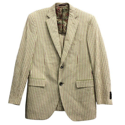 美品◆エトロ 2つボタン ジャケット ストライプ柄 裏地ペイズリー メンズ サイズ50 グリーン系 ETRO 【AFA20】